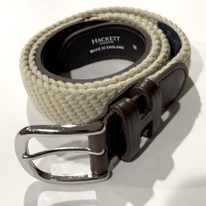 Vtg Hackett London Woven Neutral / Brown Leather Golf Belt M